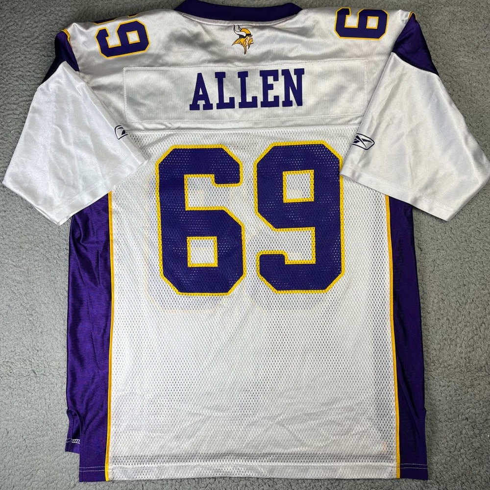 Jared Allen Minnesota Vikings Jersey Reebok NFL Mens L White Purple Mesh